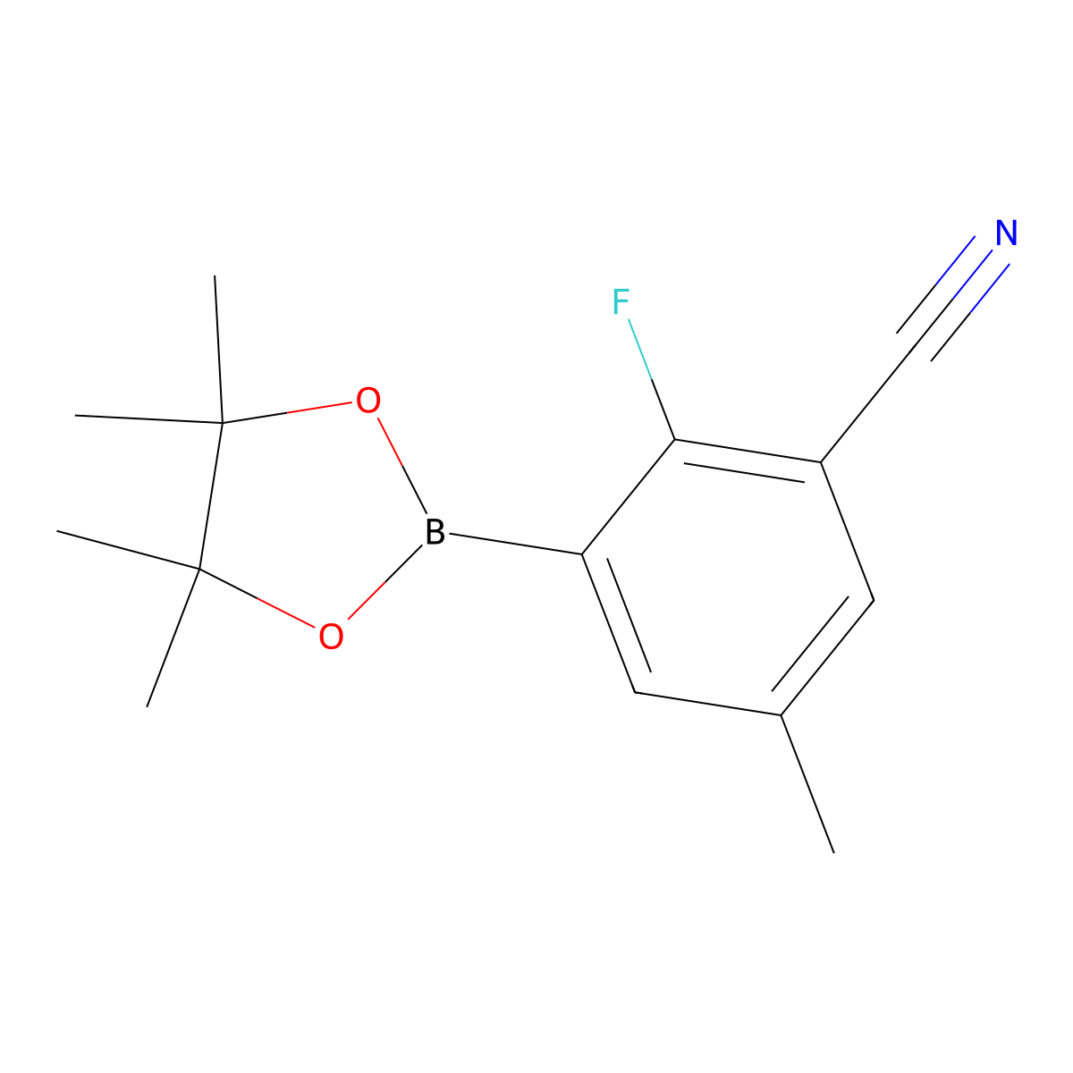 2-Fluoro-5-methyl-3-(4,4,5,5-tetramethyl-1,3,2-dioxaborolan-2-yl)benzonitrile molecular structure, CAS 3038110-28-7