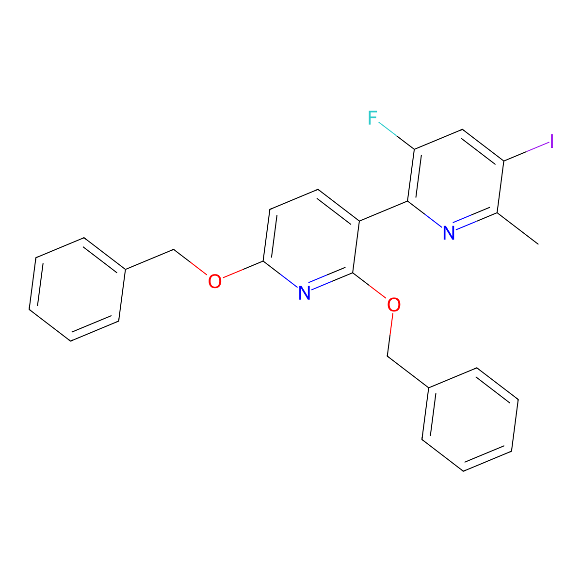2',6'-Bis(benzyloxy)-3-fluoro-5-iodo-6-methyl-2,3'-bipyridine molecular structure, CAS 3038254-37-1
