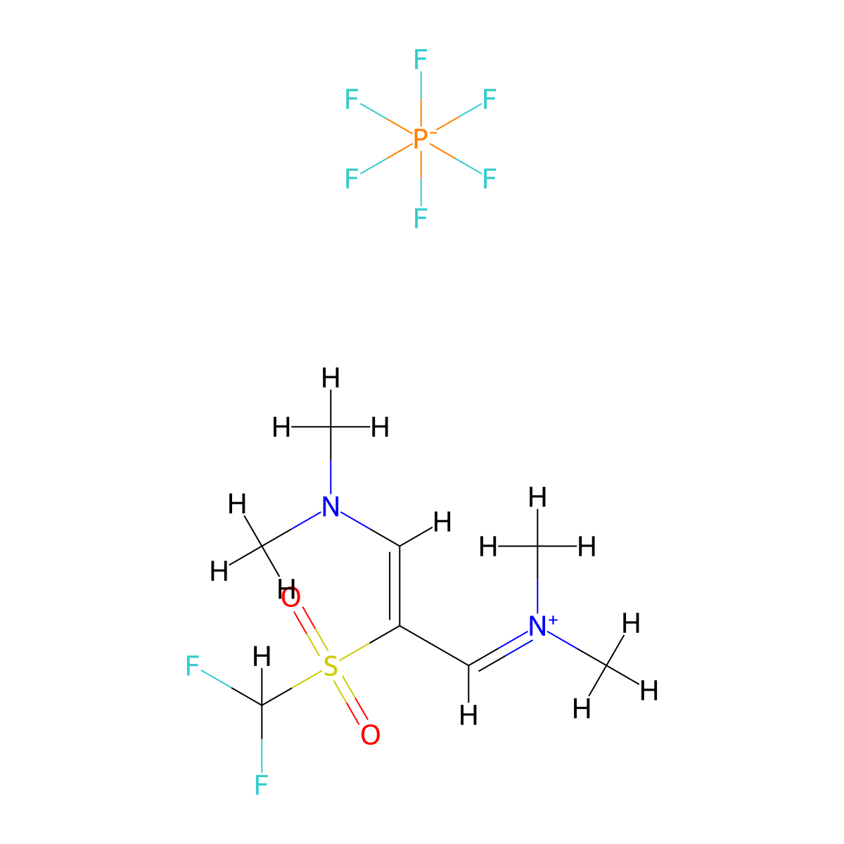 [(2Z)-2-difluoromethanesulfonyl-3-(dimethylamino)prop-2-en-1-ylidene]dimethylazanium, hexafluoro-lambda5-phosphanuide molecular structure, CAS 3038495-62-1