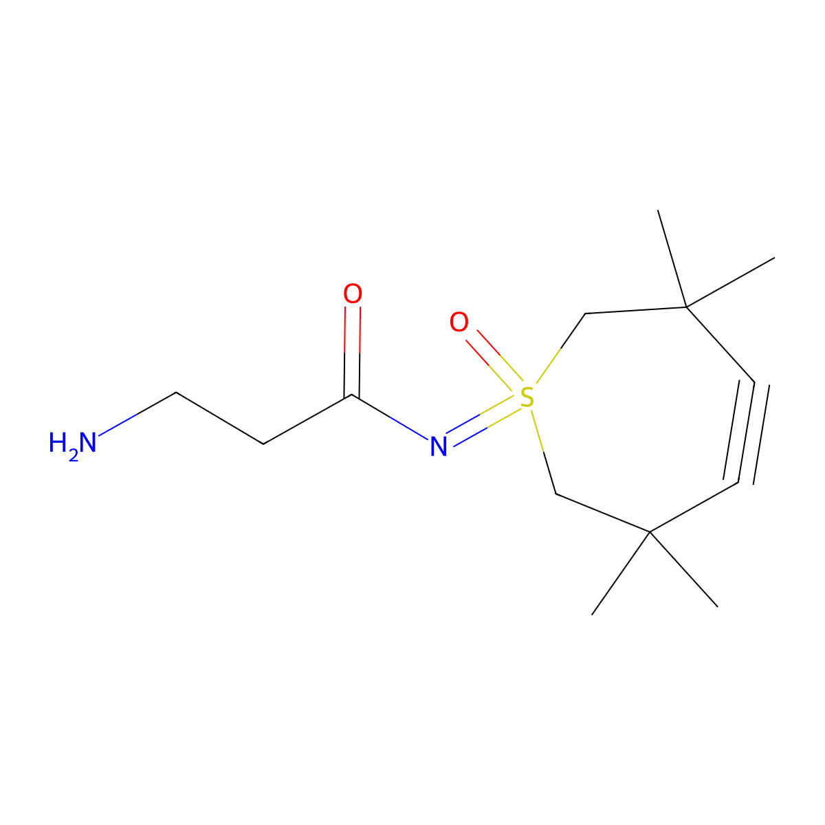 3-amino-N-(3,3,6,6-tetramethyl-1-oxo-1thiacyclohept-4-yn-1-ylidene)propanamide molecular structure, CAS 3038495-92-7