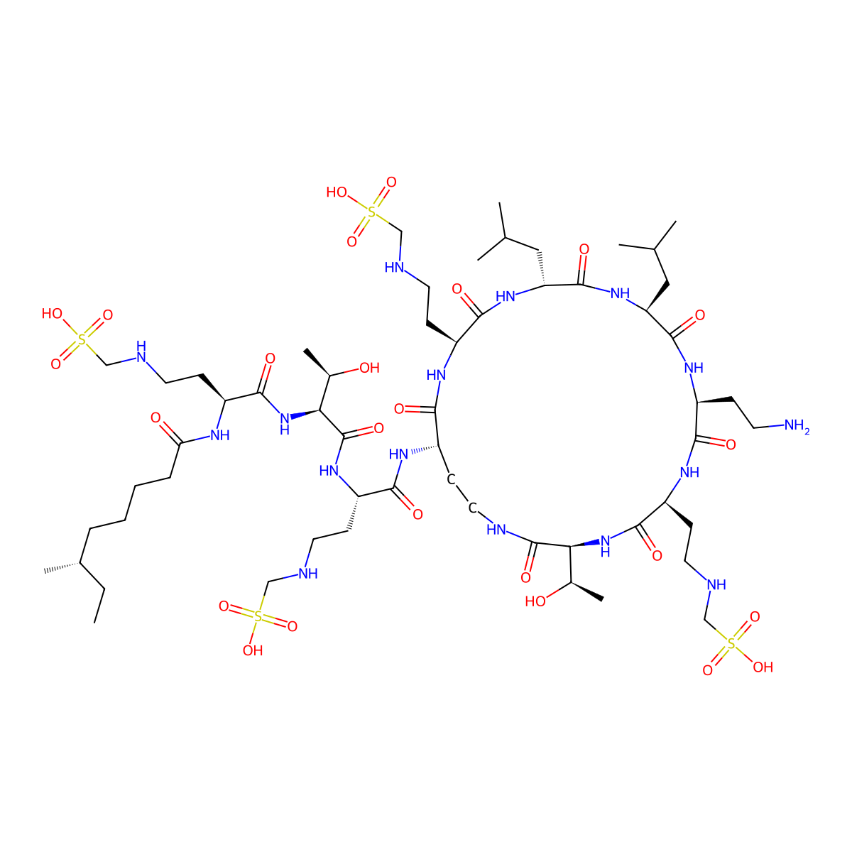 Colistin-1,3,5,9-tetramethanesulfonic A acid molecular structure, CAS 30387-39-4