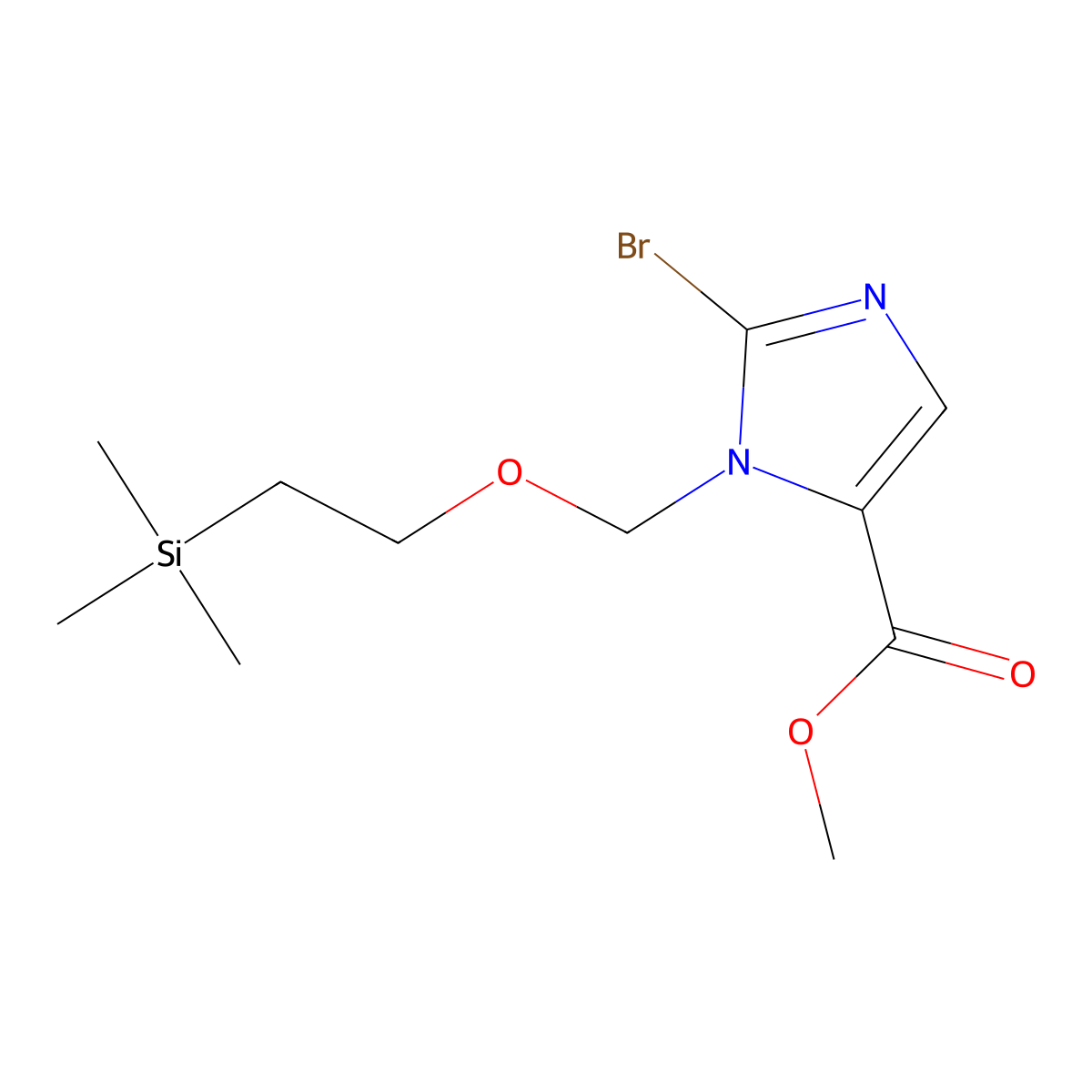 methyl 2-bromo-1-{[2-(trimethylsilyl)ethoxy]methyl}-1H-imidazole-5-carboxylate molecular structure, CAS 3038704-09-2