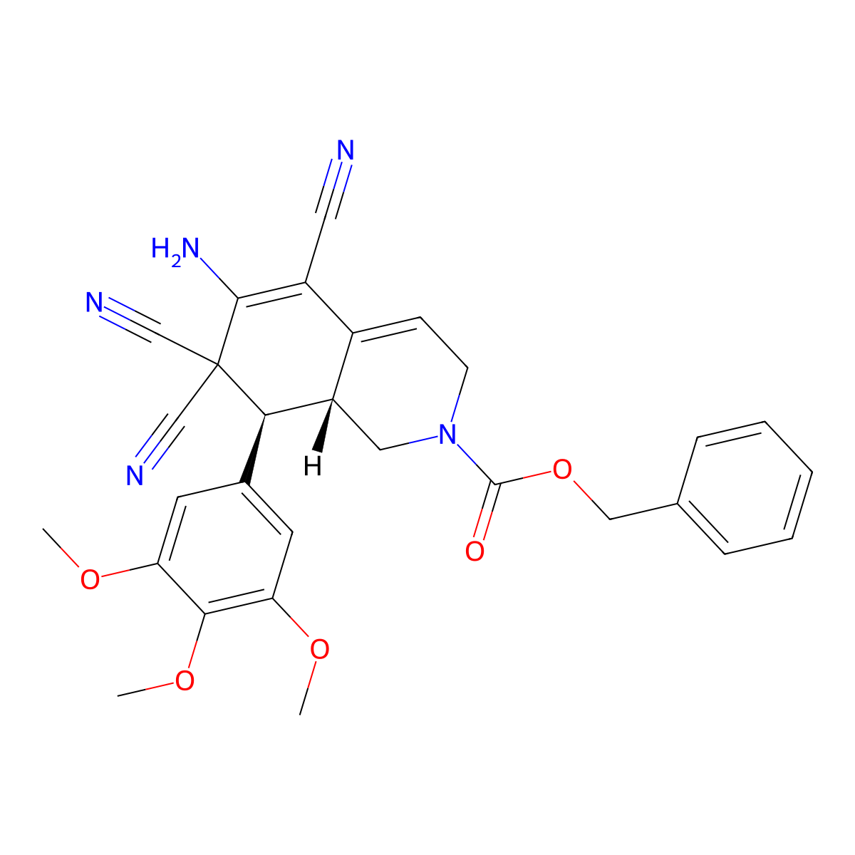 (8S,8aR)-benzyl 6-amino-5,7,7-tricyano-8-(3,4,5-trimethoxyphenyl)-1,7,8,8a-tetrahydroisoquinoline-2(3H)-carboxylate molecular structure, CAS 303953-20-0