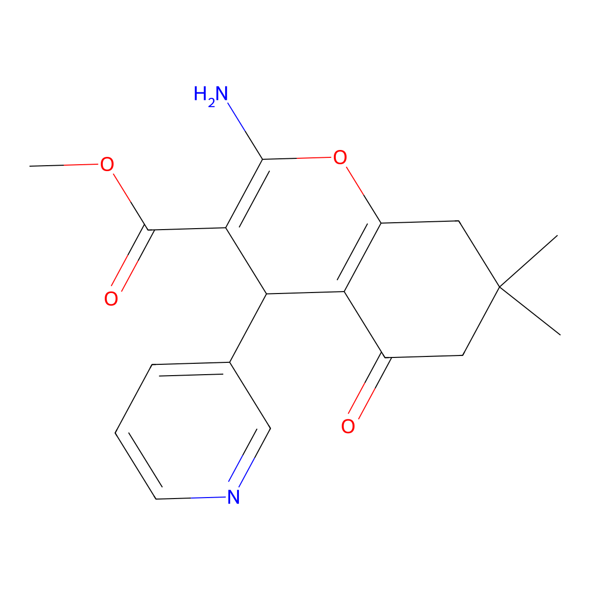 methyl 2-amino-7,7-dimethyl-5-oxo-4-pyridin-3-yl-6,8-dihydro-4H-chromene-3-carboxylate molecular structure, CAS 303953-36-8