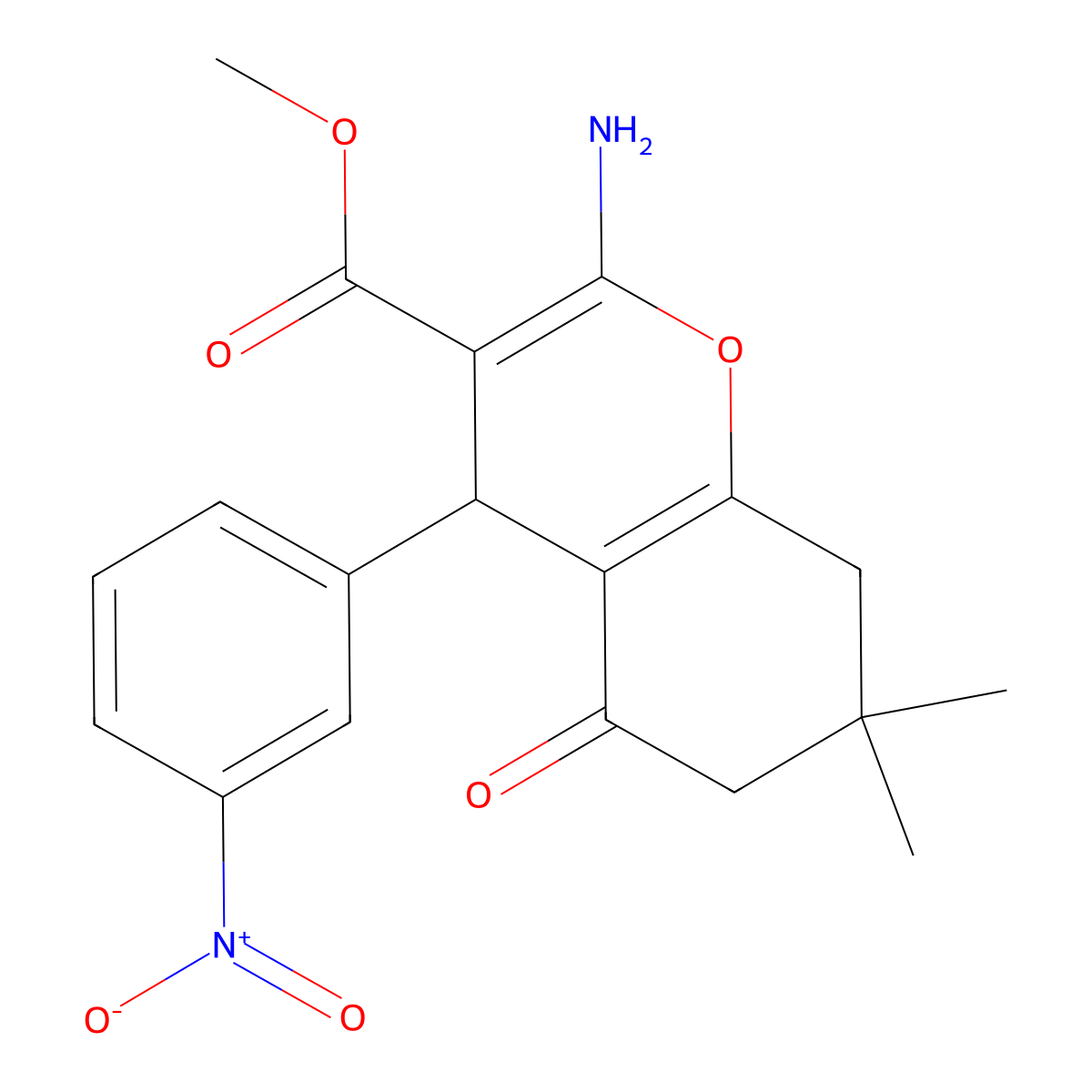 methyl 2-amino-7,7-dimethyl-4-(3-nitrophenyl)-5-oxo-5,6,7,8-tetrahydro-4H-chromene-3-carboxylate molecular structure, CAS 303953-38-0