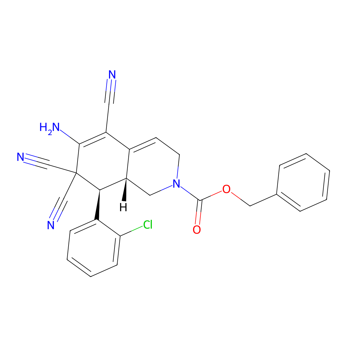 benzyl (8R,8aR)-6-amino-8-(2-chlorophenyl)-5,7,7-tricyano-1,3,8,8a-tetrahydroisoquinoline-2-carboxylate molecular structure, CAS 303953-48-2