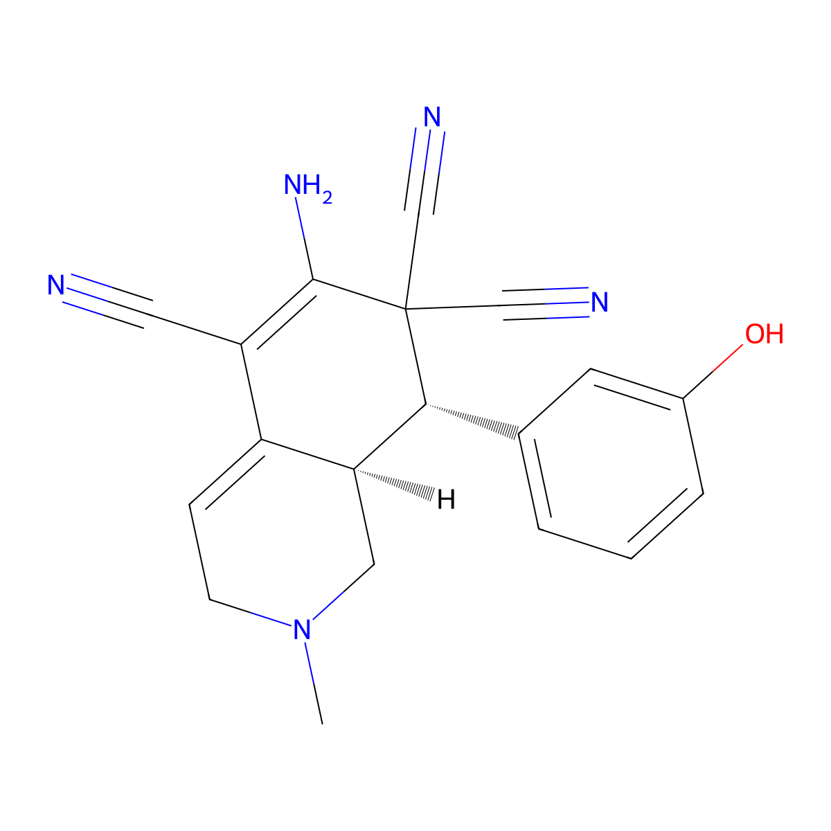 (8S,8aR)-6-amino-8-(3-hydroxyphenyl)-2-methyl-1,3,8,8a-tetrahydroisoquinoline-5,7,7-tricarbonitrile molecular structure, CAS 303959-37-7