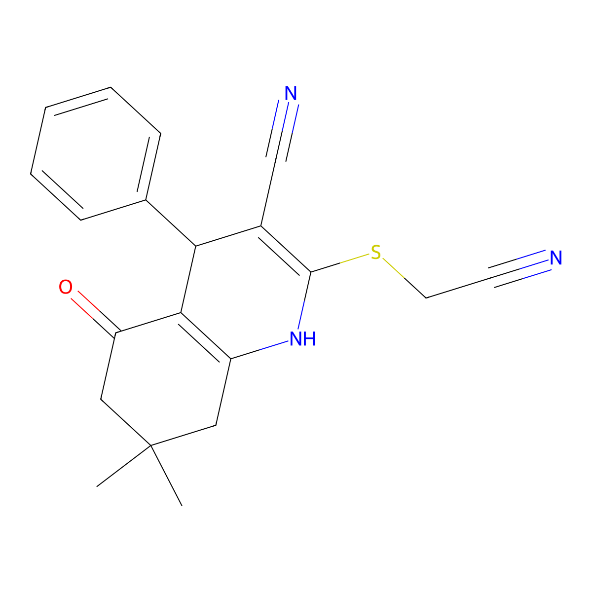 2-(Cyanomethylsulfanyl)-7,7-dimethyl-5-oxo-4-phenyl-1,4,6,8-tetrahydroquinoline-3-carbonitrile molecular structure, CAS 303965-62-0