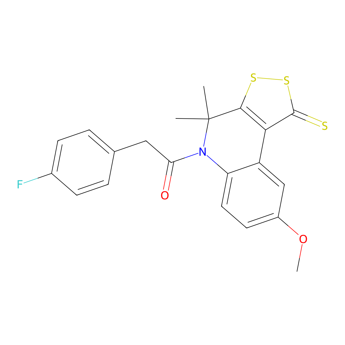2-(4-fluorophenyl)-1-(8-methoxy-4,4-dimethyl-1-thioxo-1,4-dihydro-5H-[1,2]dithiolo[3,4-c]quinolin-5-yl)ethanone molecular structure, CAS 303965-88-0