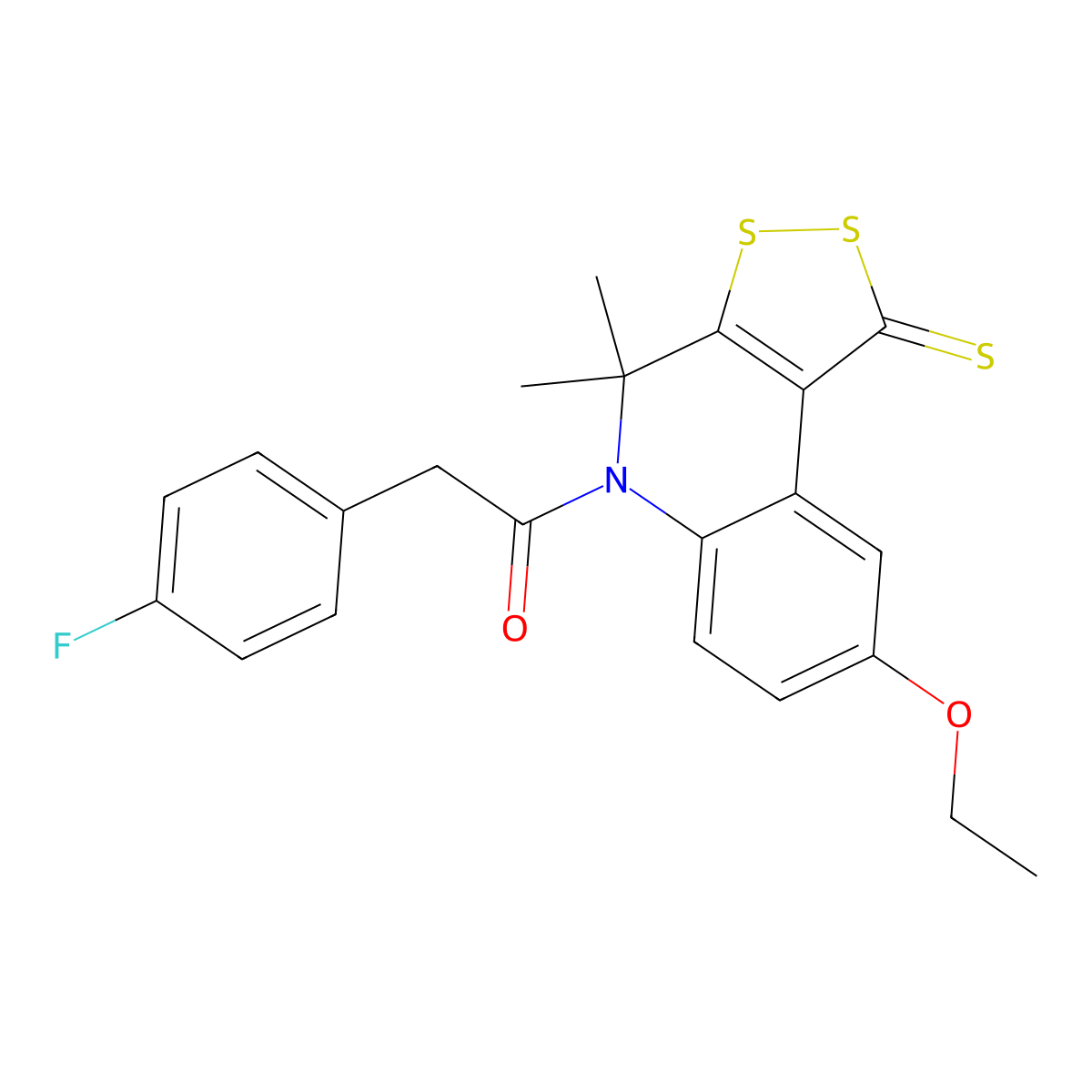 1-(8-Ethoxy-4,4-dimethyl-1-sulfanylidenedithiolo[3,4-c]quinolin-5-yl)-2-(4-fluorophenyl)ethanone molecular structure, CAS 303966-26-9
