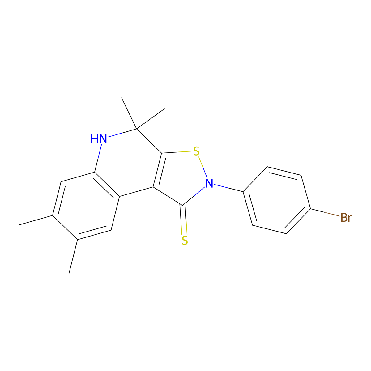 2-(4-bromophenyl)-4,4,7,8-tetramethyl-4,5-dihydroisothiazolo[5,4-c]quinoline-1(2H)-thione molecular structure, CAS 303966-27-0