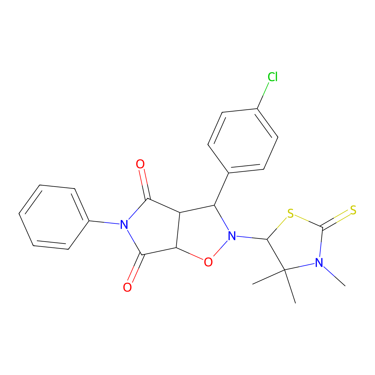 3-(4-chlorophenyl)-5-phenyl-2-(3,4,4-trimethyl-2-sulfanylidene-1,3-thiazolidin-5-yl)-3a,6a-dihydro-3H-pyrrolo[3,4-d][1,2]oxazole-4,6-dione molecular structure, CAS 303966-32-7