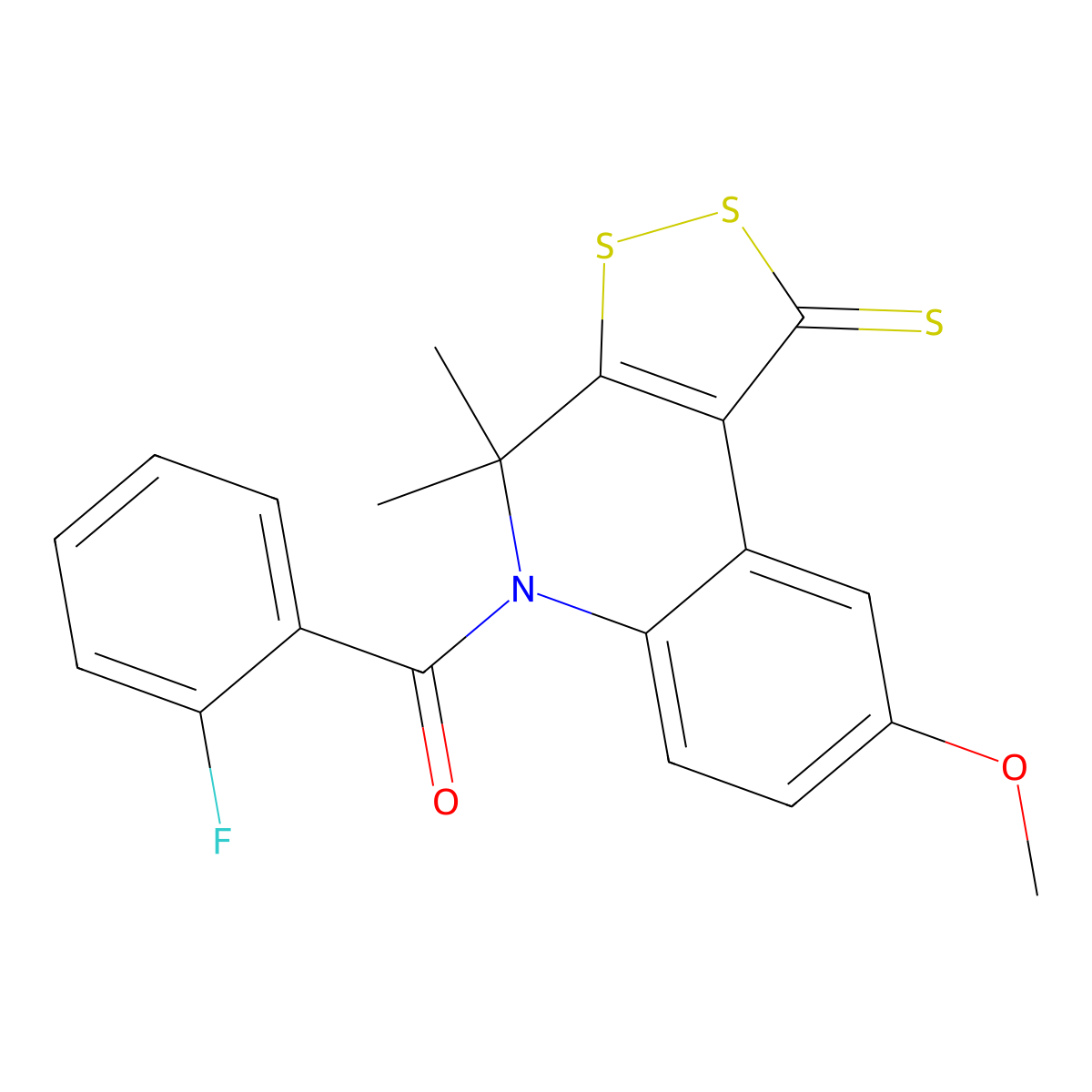(2-fluorophenyl)(8-methoxy-4,4-dimethyl-1-thioxo-1,4-dihydro-5H-[1,2]dithiolo[3,4-c]quinolin-5-yl)methanone molecular structure, CAS 303966-41-8