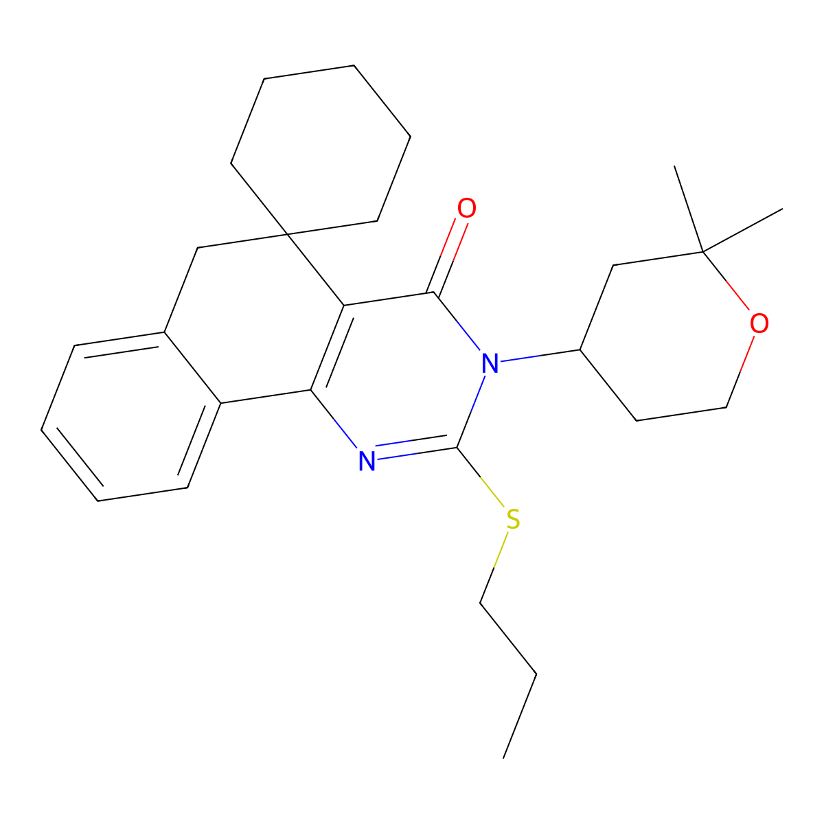 3-(2,2-dimethyloxan-4-yl)-2-propylsulfanylspiro[6H-benzo[h]quinazoline-5,1'-cyclohexane]-4-one molecular structure, CAS 303966-84-9