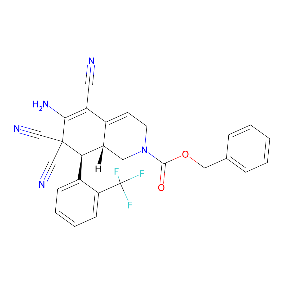 benzyl (8S,8aR)-6-amino-5,7,7-tricyano-8-[2-(trifluoromethyl)phenyl]-1,3,8,8a-tetrahydroisoquinoline-2-carboxylate molecular structure, CAS 303966-85-0