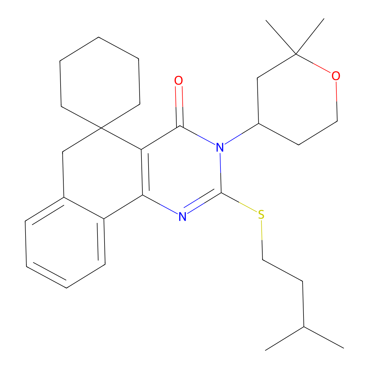 3-(2,2-dimethyloxan-4-yl)-2-(3-methylbutylsulfanyl)spiro[6H-benzo[h]quinazoline-5,1'-cyclohexane]-4-one molecular structure, CAS 303966-87-2
