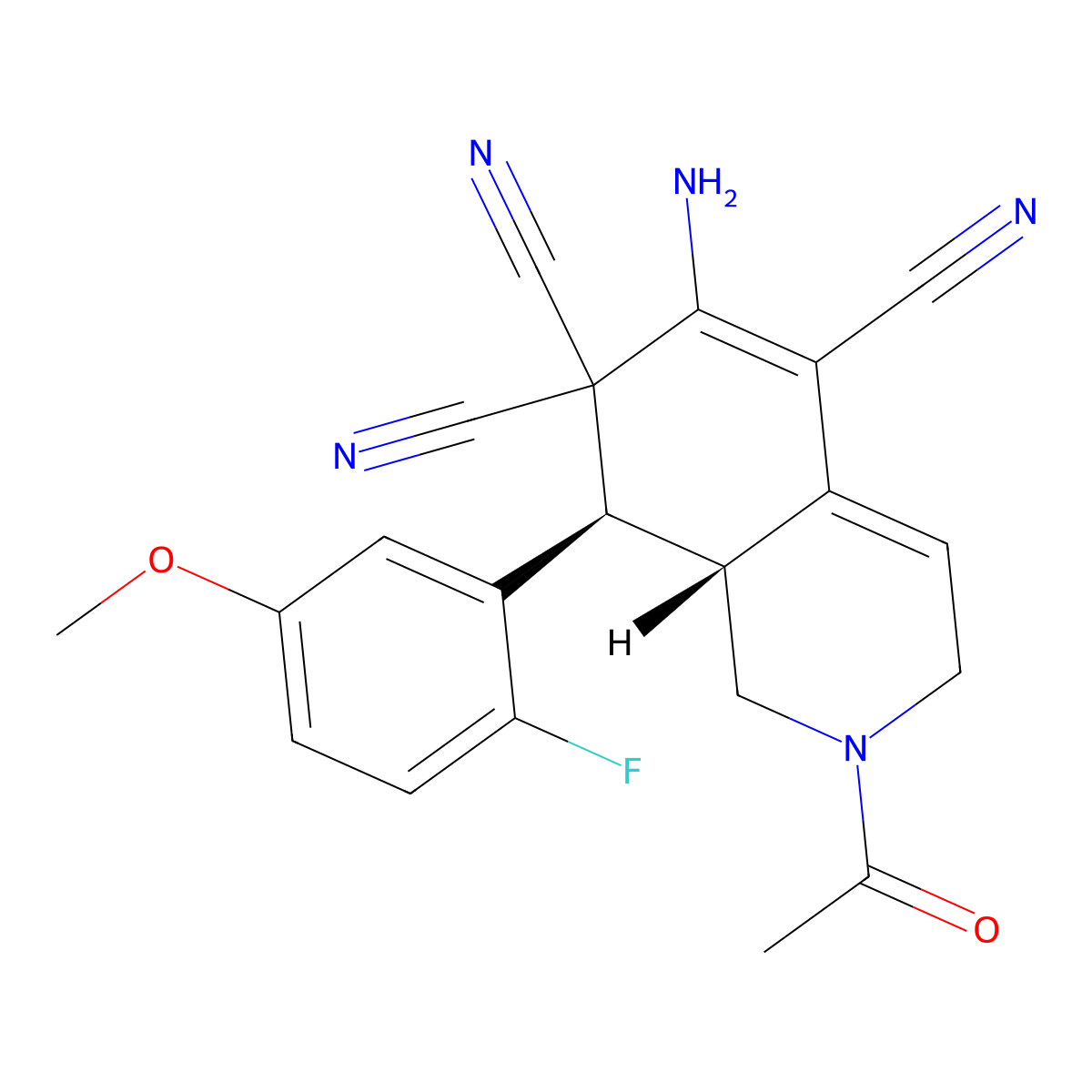 (8R,8aR)-2-acetyl-6-amino-8-(2-fluoro-5-methoxyphenyl)-1,3,8,8a-tetrahydroisoquinoline-5,7,7-tricarbonitrile molecular structure, CAS 303967-01-3