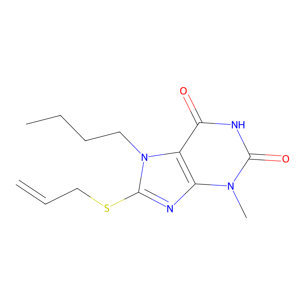 7-Butyl-3-methyl-8-prop-2-enylsulfanylpurine-2,6-dione molecular structure, CAS 303968-79-8