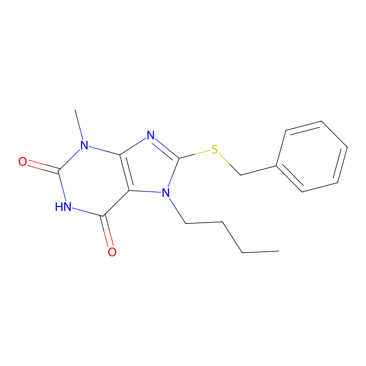 8-Benzylsulfanyl-7-butyl-3-methylpurine-2,6-dione molecular structure, CAS 303968-90-3
