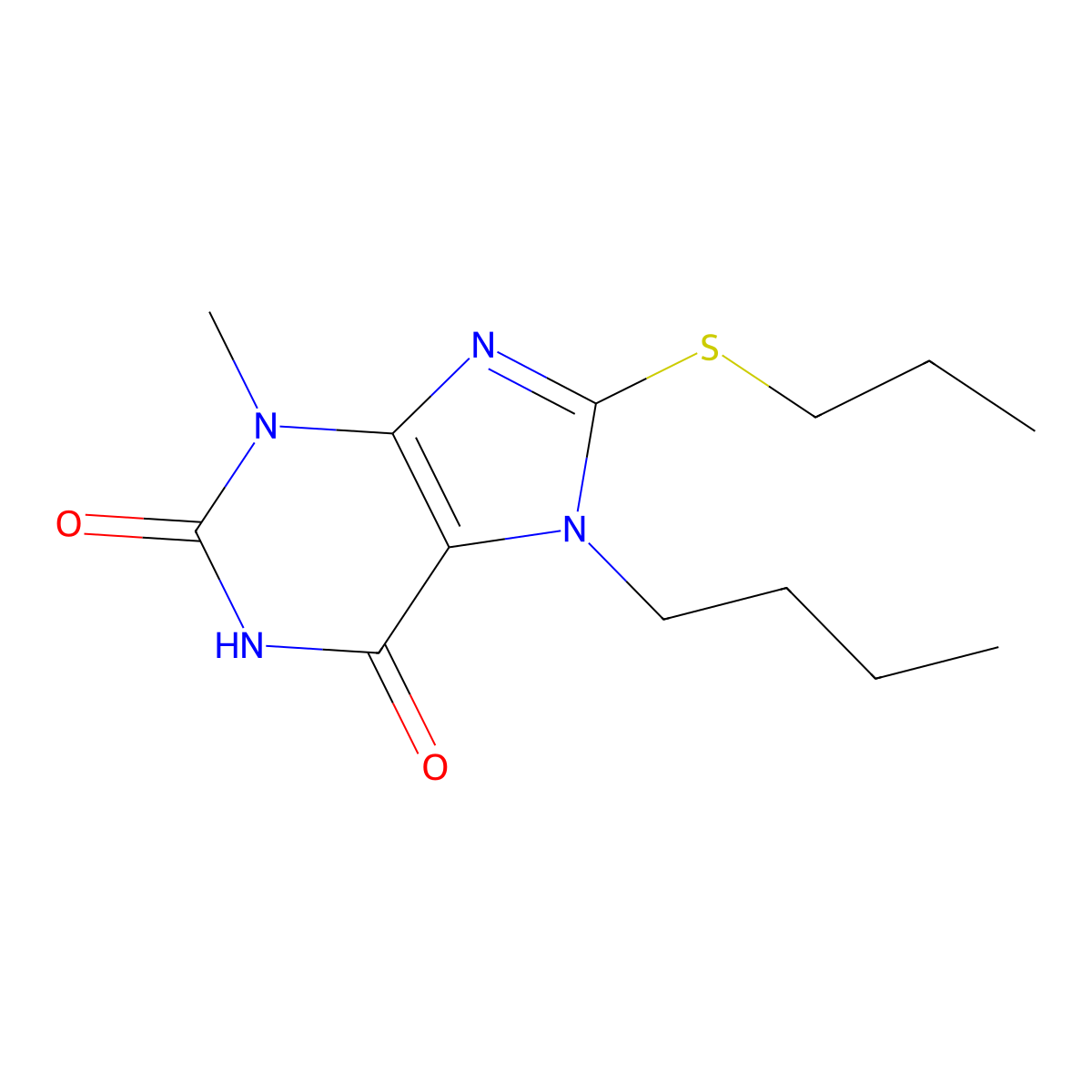 7-butyl-3-methyl-8-(propylthio)-1H-purine-2,6(3H,7H)-dione molecular structure, CAS 303968-91-4