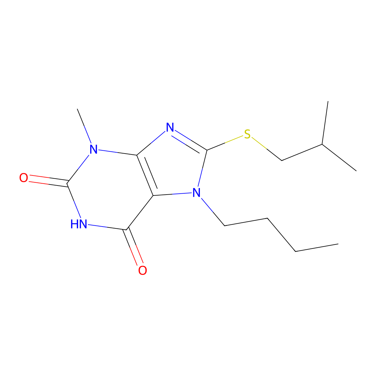 7-Butyl-3-methyl-8-(2-methylpropylsulfanyl)purine-2,6-dione molecular structure, CAS 303968-94-7