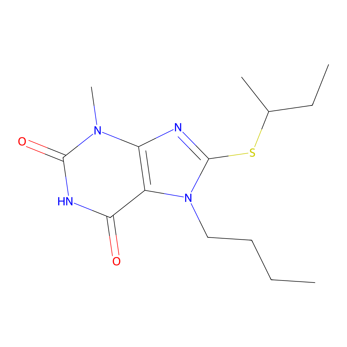 7-butyl-8-(sec-butylthio)-3-methyl-1H-purine-2,6(3H,7H)-dione molecular structure, CAS 303969-00-8