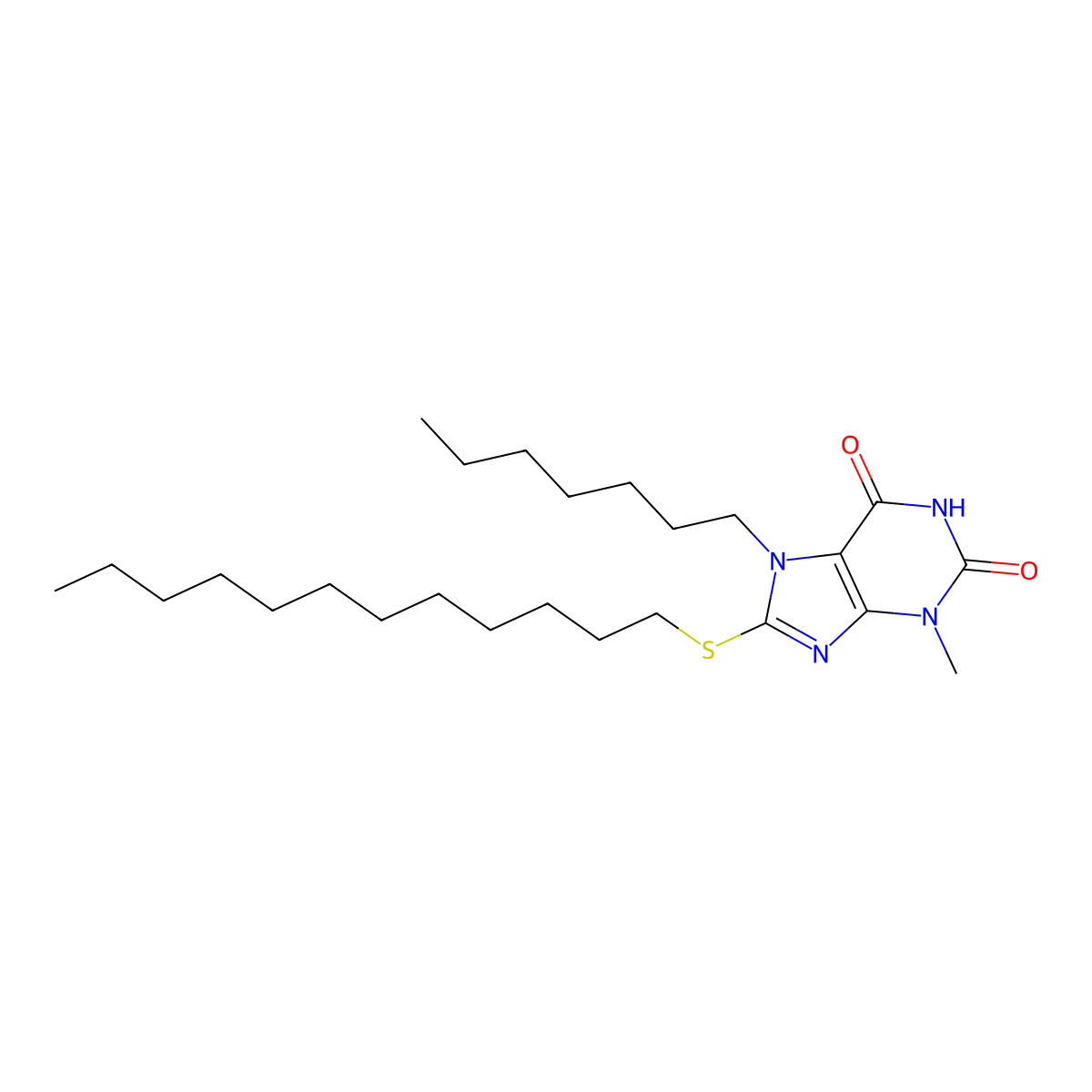 8-(dodecylsulfanyl)-7-heptyl-3-methyl-3,7-dihydro-1H-purine-2,6-dione molecular structure, CAS 303969-11-1