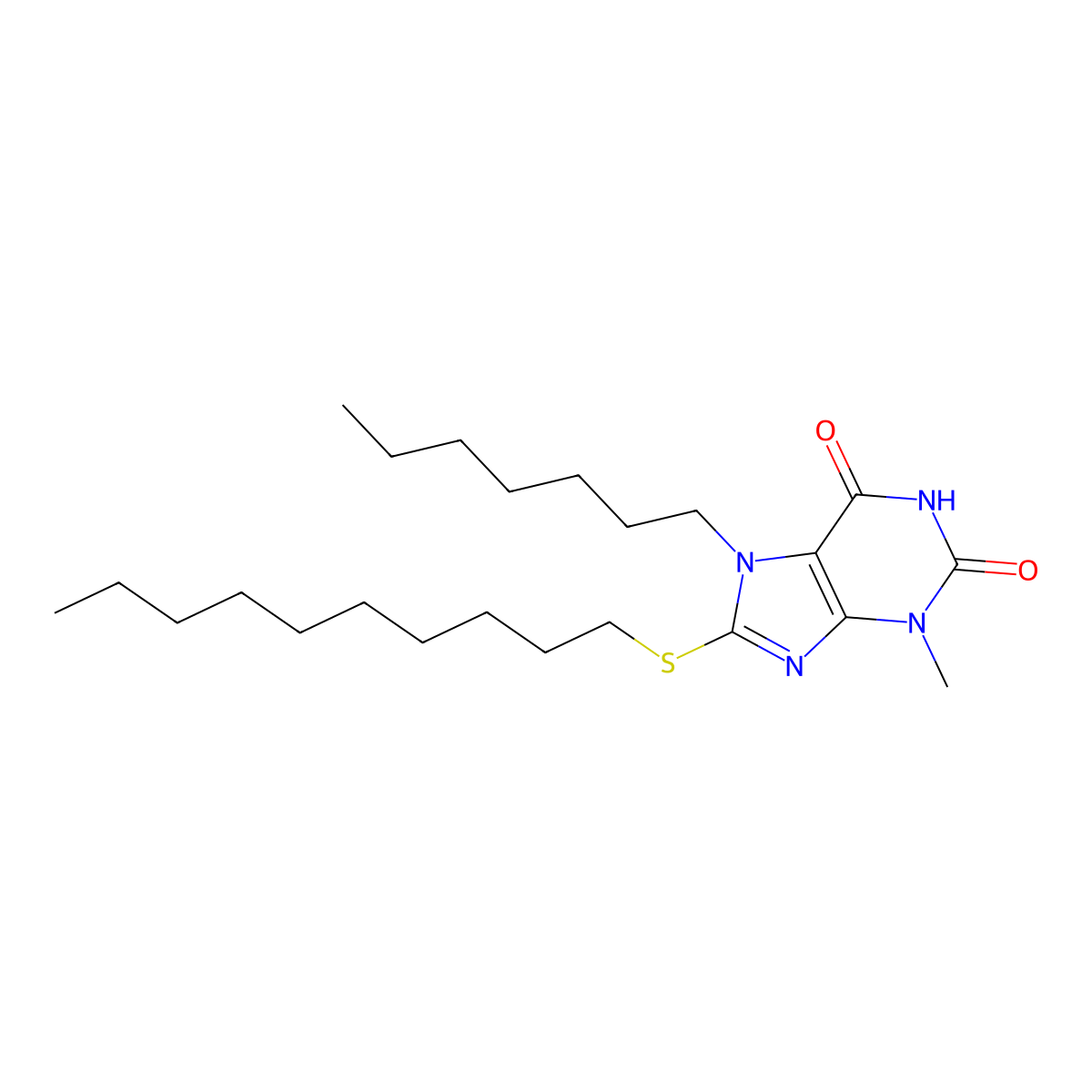 8-(decylsulfanyl)-7-heptyl-3-methyl-3,7-dihydro-1H-purine-2,6-dione molecular structure, CAS 303969-13-3
