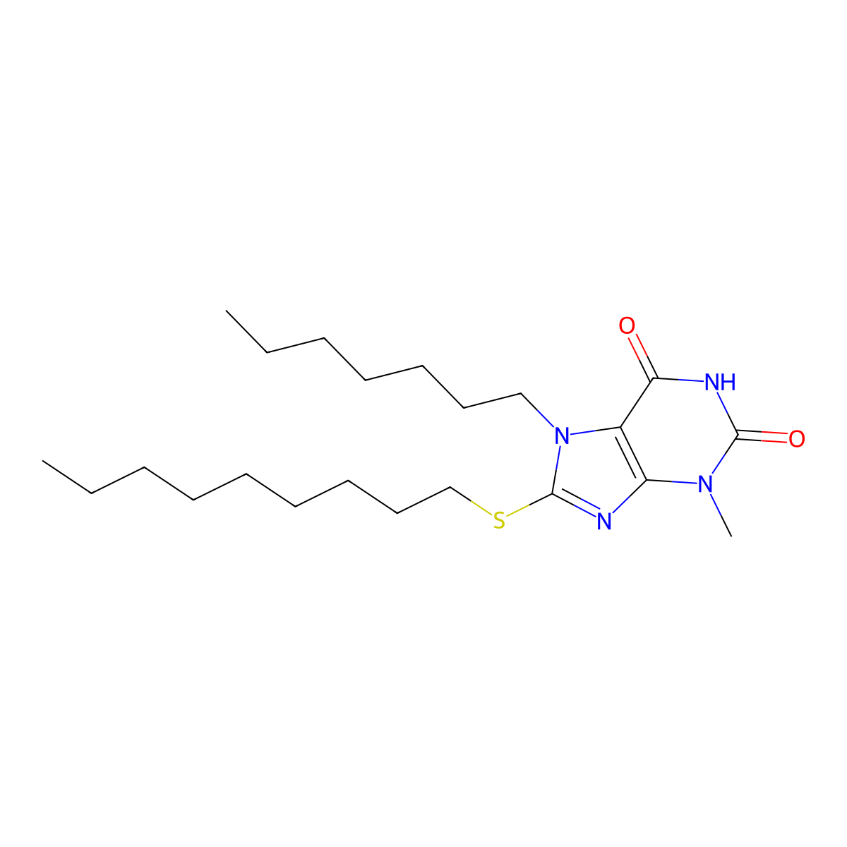 7-heptyl-3-methyl-8-(nonylsulfanyl)-3,7-dihydro-1H-purine-2,6-dione molecular structure, CAS 303969-17-7