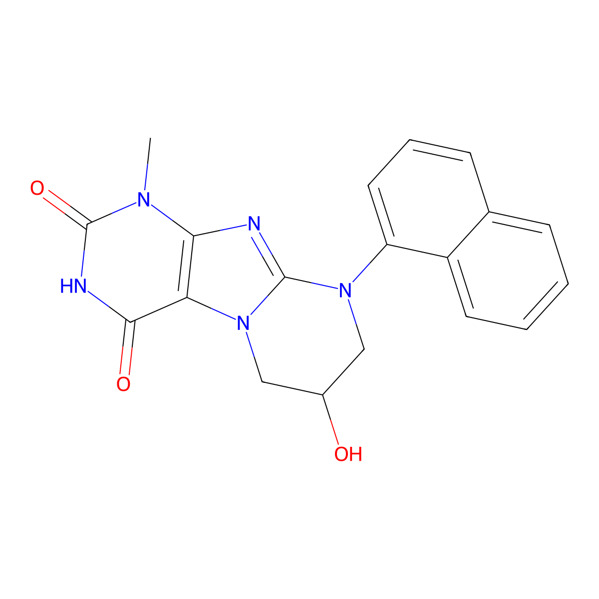 7-hydroxy-1-methyl-9-(naphthalen-1-yl)-6,7,8,9-tetrahydropyrimido[2,1-f]purine-2,4(1H,3H)-dione molecular structure, CAS 303969-24-6