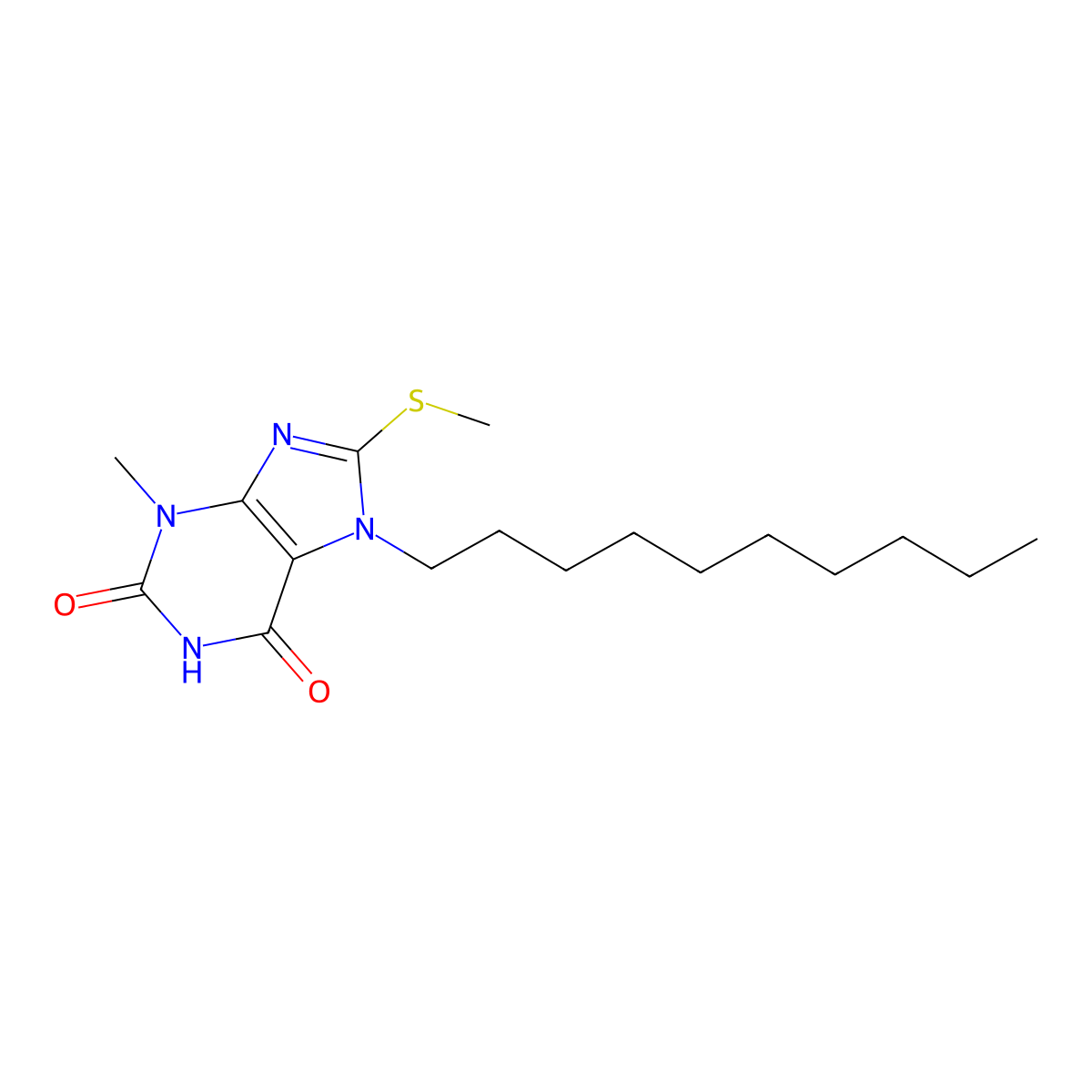 7-decyl-3-methyl-8-(methylsulfanyl)-3,7-dihydro-1H-purine-2,6-dione molecular structure, CAS 303969-25-7