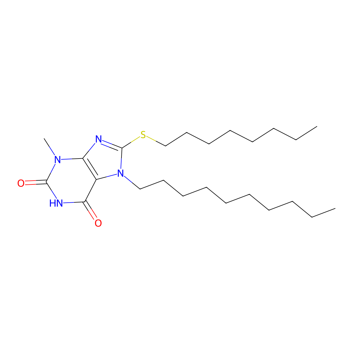 7-decyl-3-methyl-8-(octylsulfanyl)-3,7-dihydro-1H-purine-2,6-dione molecular structure, CAS 303969-28-0