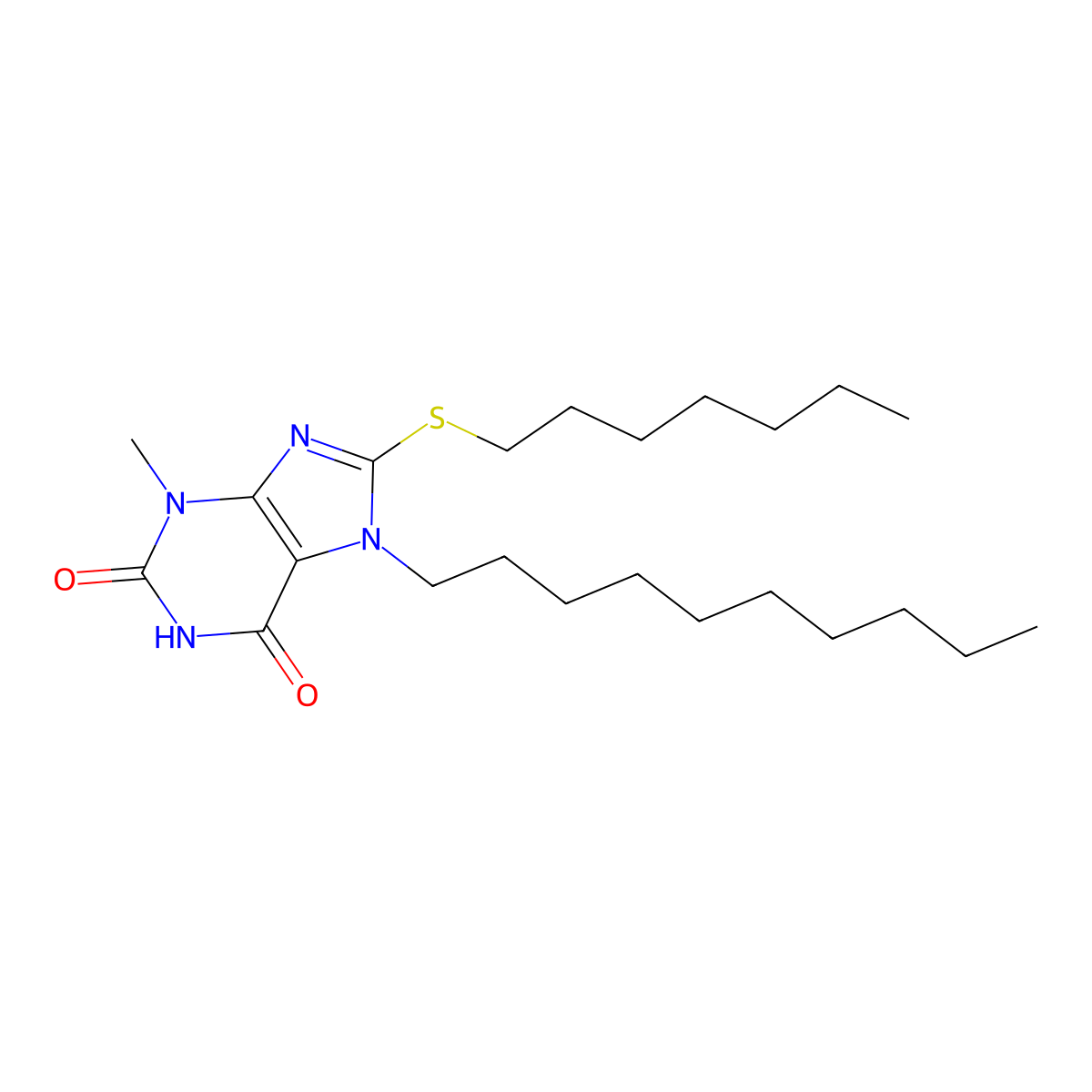 7-decyl-8-(heptylsulfanyl)-3-methyl-3,7-dihydro-1H-purine-2,6-dione molecular structure, CAS 303969-29-1