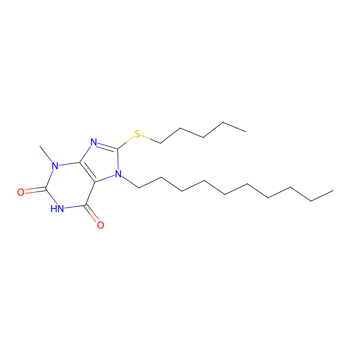 7-decyl-3-methyl-8-(pentylsulfanyl)-3,7-dihydro-1H-purine-2,6-dione molecular structure, CAS 303969-31-5