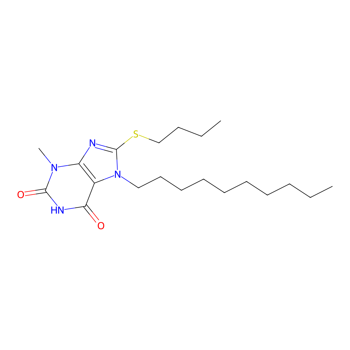 8-(butylsulfanyl)-7-decyl-3-methyl-3,7-dihydro-1H-purine-2,6-dione molecular structure, CAS 303969-32-6