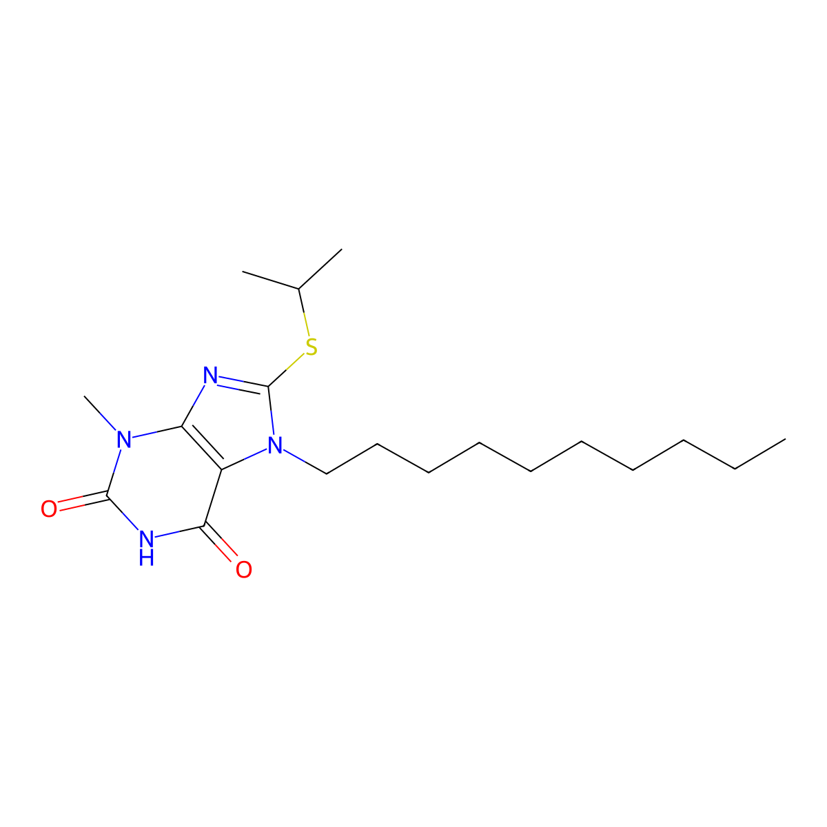 7-decyl-3-methyl-8-(propan-2-ylsulfanyl)-3,7-dihydro-1H-purine-2,6-dione molecular structure, CAS 303969-36-0