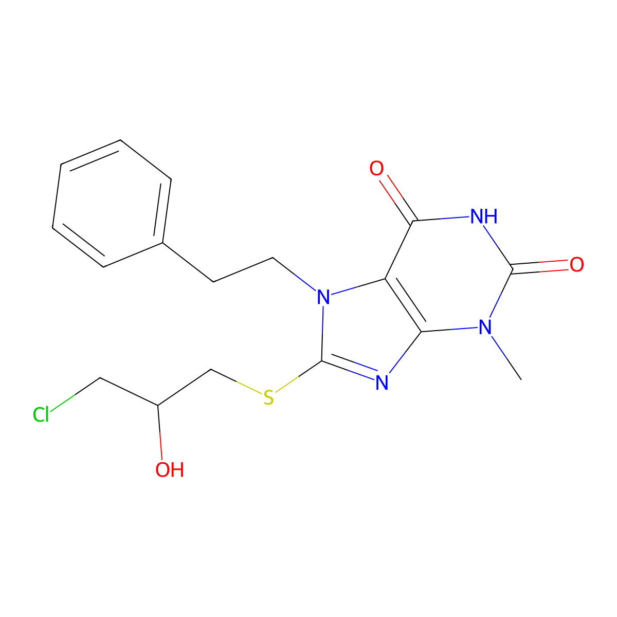 8-[(3-chloro-2-hydroxypropyl)sulfanyl]-3-methyl-7-(2-phenylethyl)-3,7-dihydro-1H-purine-2,6-dione molecular structure, CAS 303969-38-2