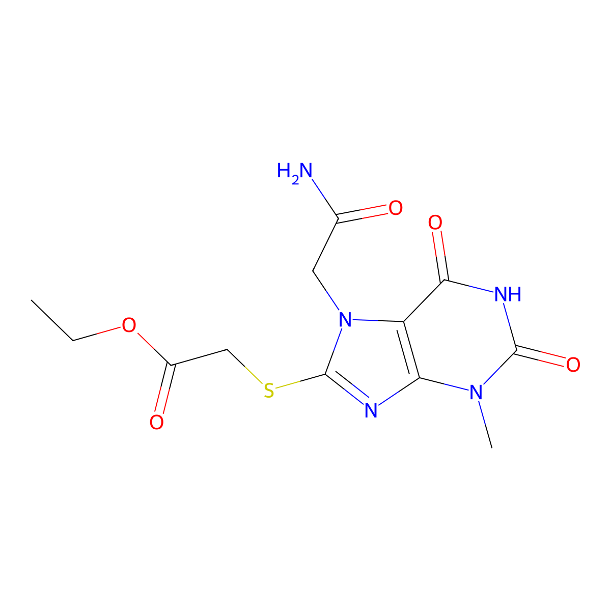 Ethyl 2-[7-(2-amino-2-oxoethyl)-3-methyl-2,6-dioxopurin-8-yl]sulfanylacetate molecular structure, CAS 303969-45-1