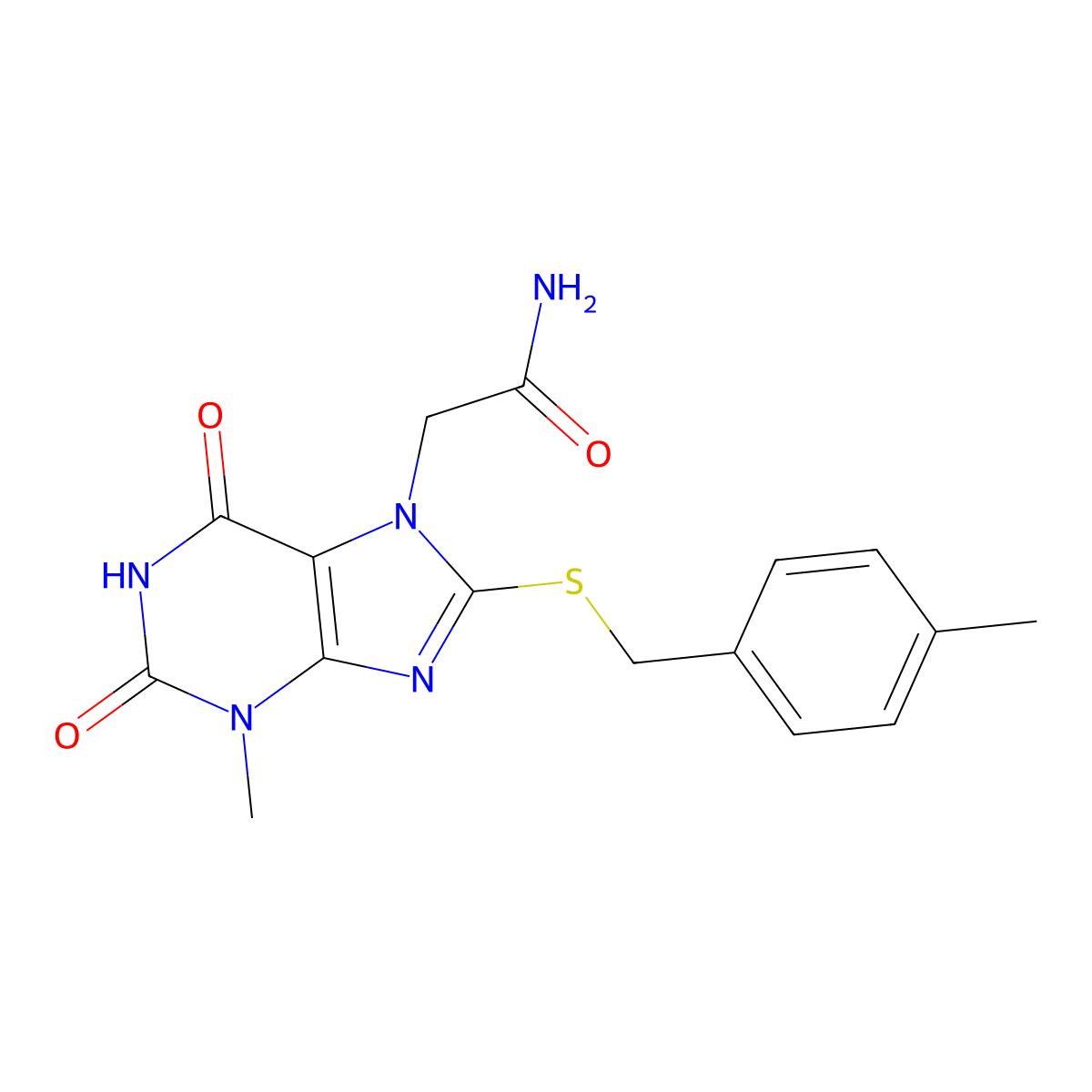 2-(3-methyl-8-((4-methylbenzyl)thio)-2,6-dioxo-2,3-dihydro-1H-purin-7(6H)-yl)acetamide molecular structure, CAS 303969-50-8