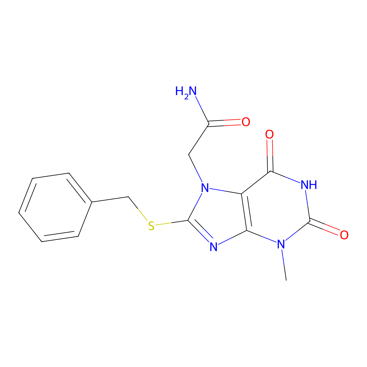2-(8-(benzylthio)-3-methyl-2,6-dioxo-2,3-dihydro-1H-purin-7(6H)-yl)acetamide molecular structure, CAS 303969-51-9