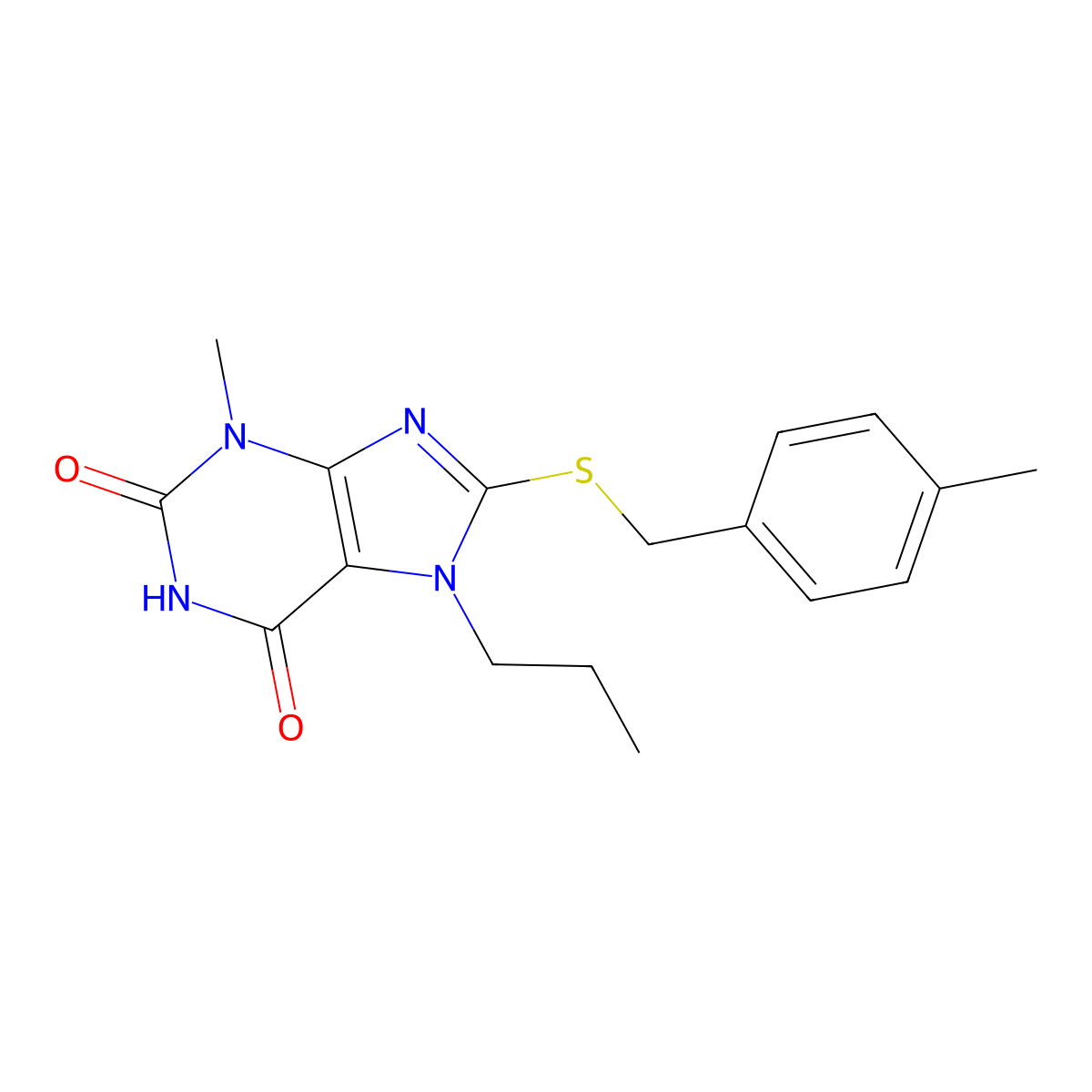 3-methyl-8-((4-methylbenzyl)thio)-7-propyl-1H-purine-2,6(3H,7H)-dione molecular structure, CAS 303969-63-3