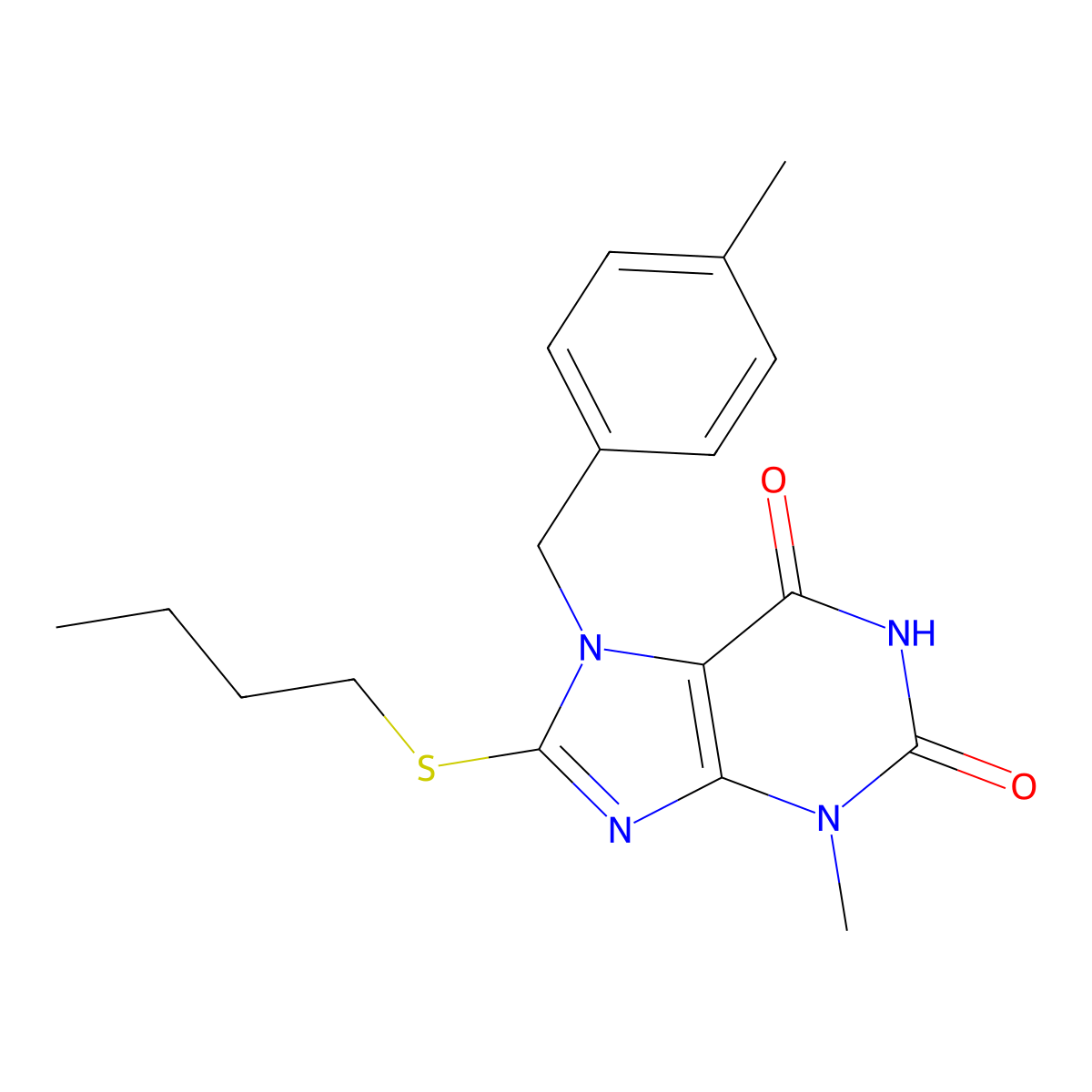 8-(butylthio)-3-methyl-7-(4-methylbenzyl)-1H-purine-2,6(3H,7H)-dione molecular structure, CAS 303969-81-5