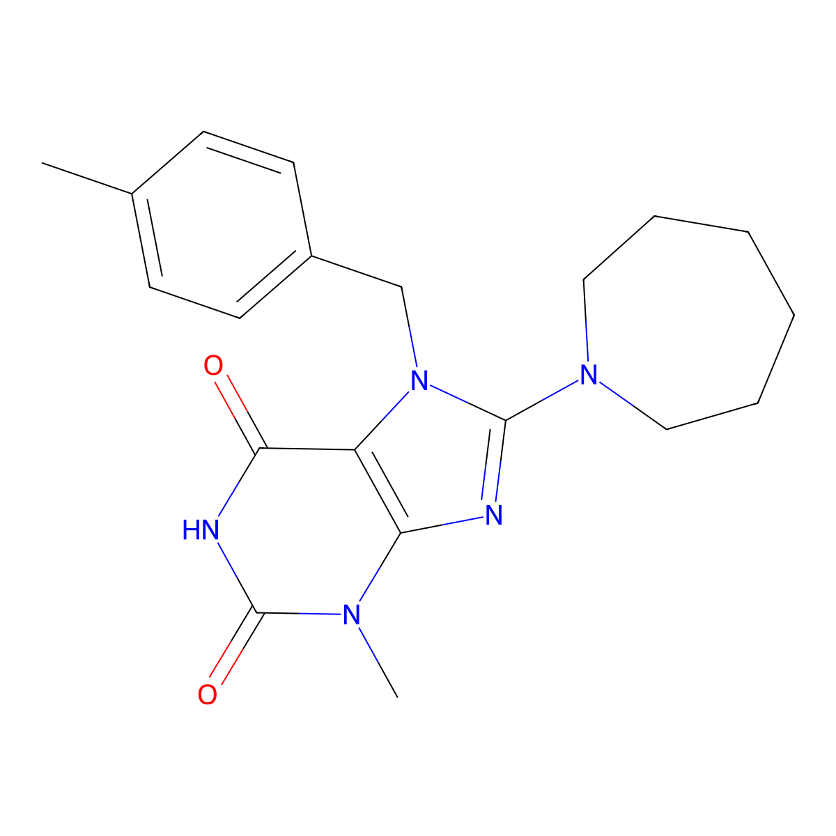 8-Azepan-1-yl-3-methyl-7-(4-methyl-benzyl)-3,7-dihydro-purine-2,6-dione molecular structure, CAS 303969-85-9