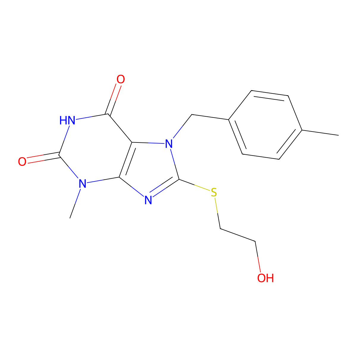 8-((2-hydroxyethyl)thio)-3-methyl-7-(4-methylbenzyl)-1H-purine-2,6(3H,7H)-dione molecular structure, CAS 303970-01-6