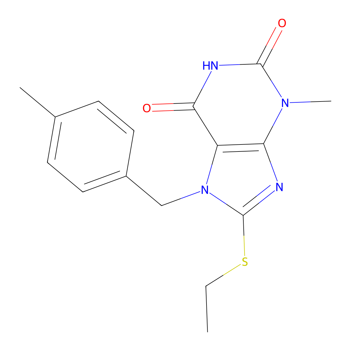 8-(ethylthio)-3-methyl-7-(4-methylbenzyl)-1H-purine-2,6(3H,7H)-dione molecular structure, CAS 303970-25-4