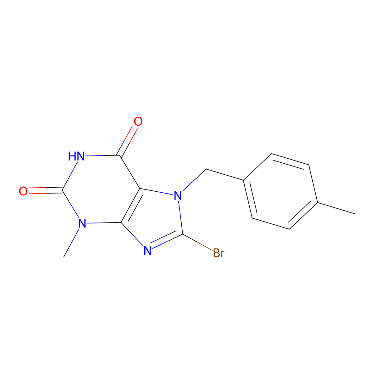 8-bromo-3-methyl-7-(4-methylbenzyl)-1H-purine-2,6(3H,7H)-dione molecular structure, CAS 303970-31-2