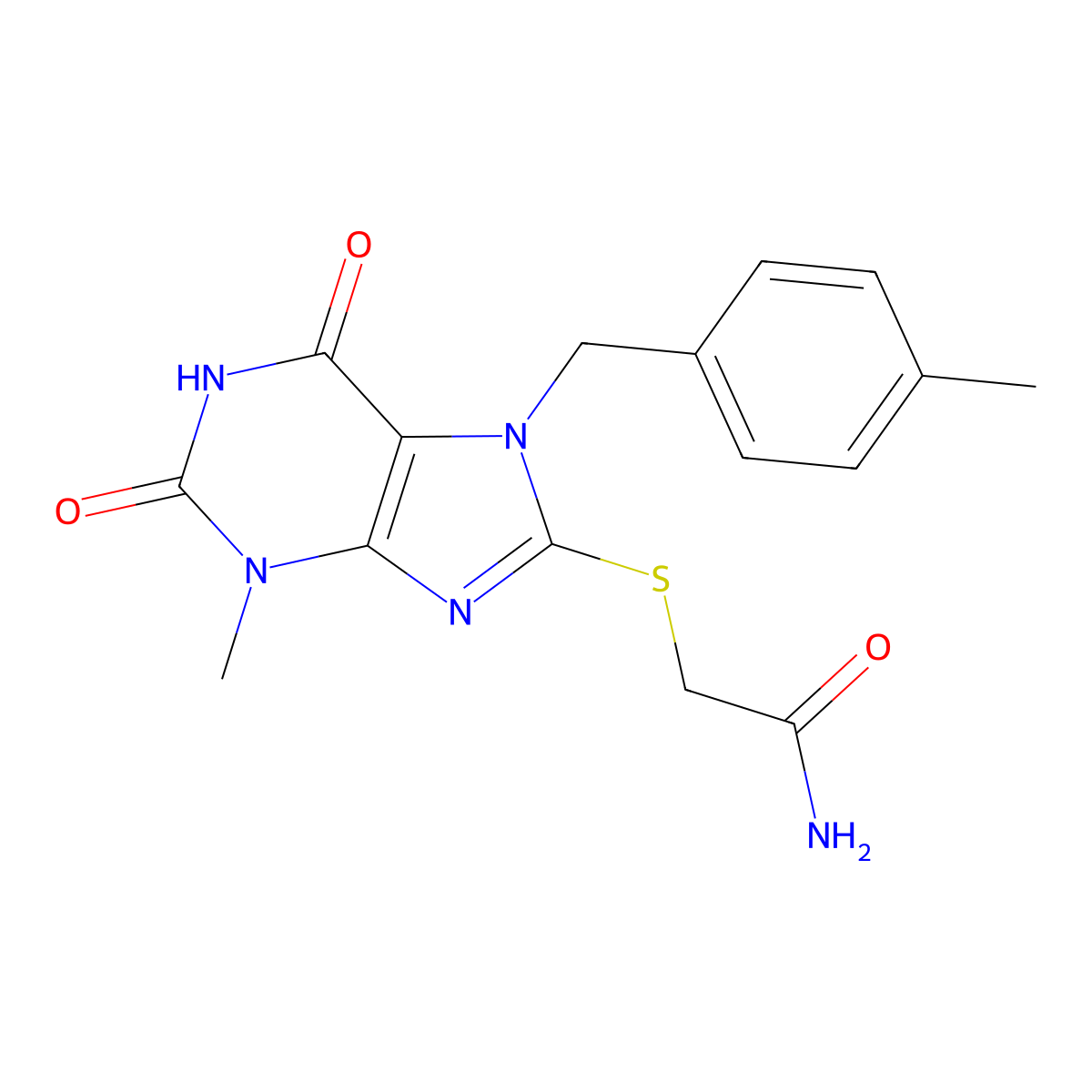 2-((3-methyl-7-(4-methylbenzyl)-2,6-dioxo-2,3,6,7-tetrahydro-1H-purin-8-yl)thio)acetamide molecular structure, CAS 303970-33-4