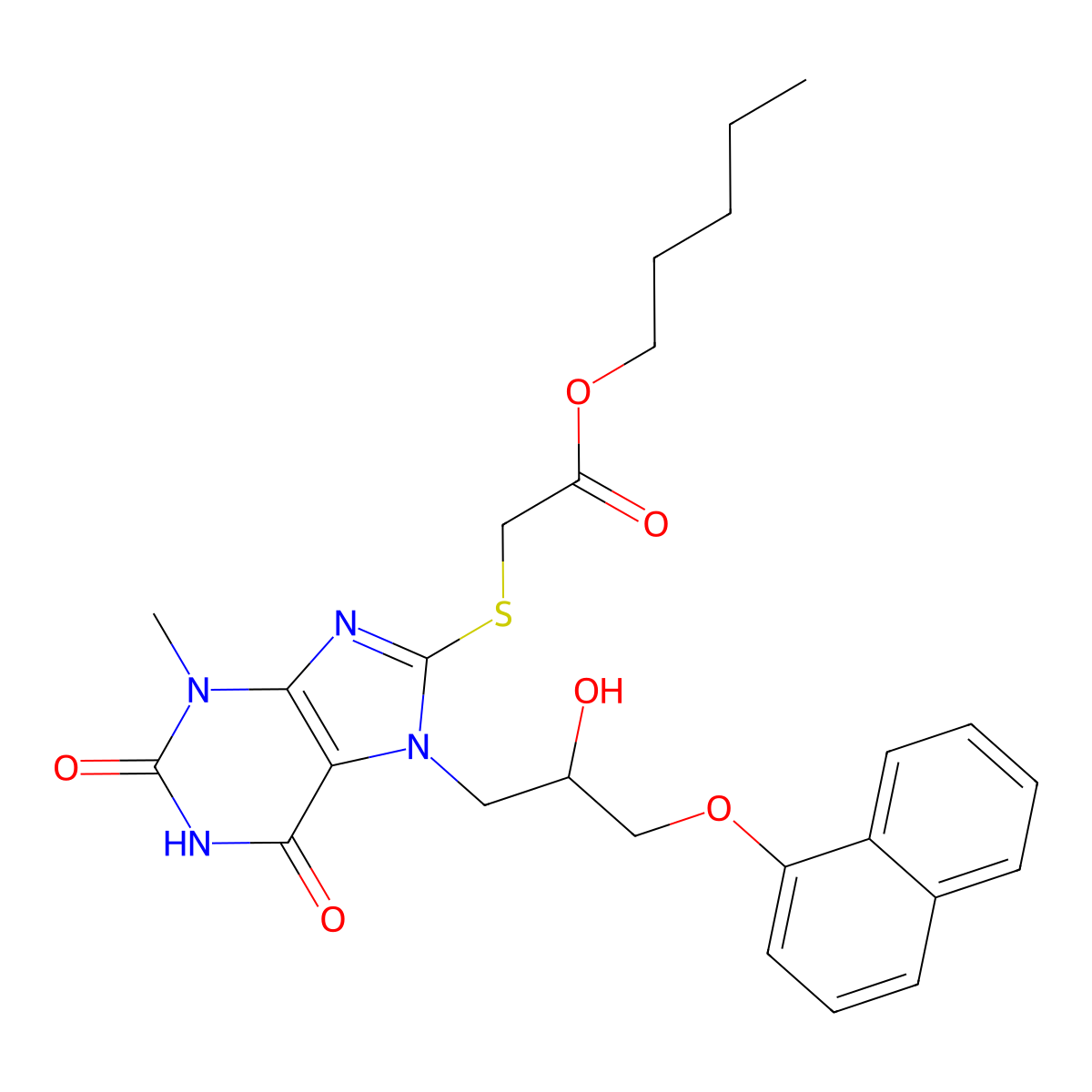 Pentyl 2-[7-(2-hydroxy-3-naphthalen-1-yloxypropyl)-3-methyl-2,6-dioxopurin-8-yl]sulfanylacetate molecular structure, CAS 303970-56-1
