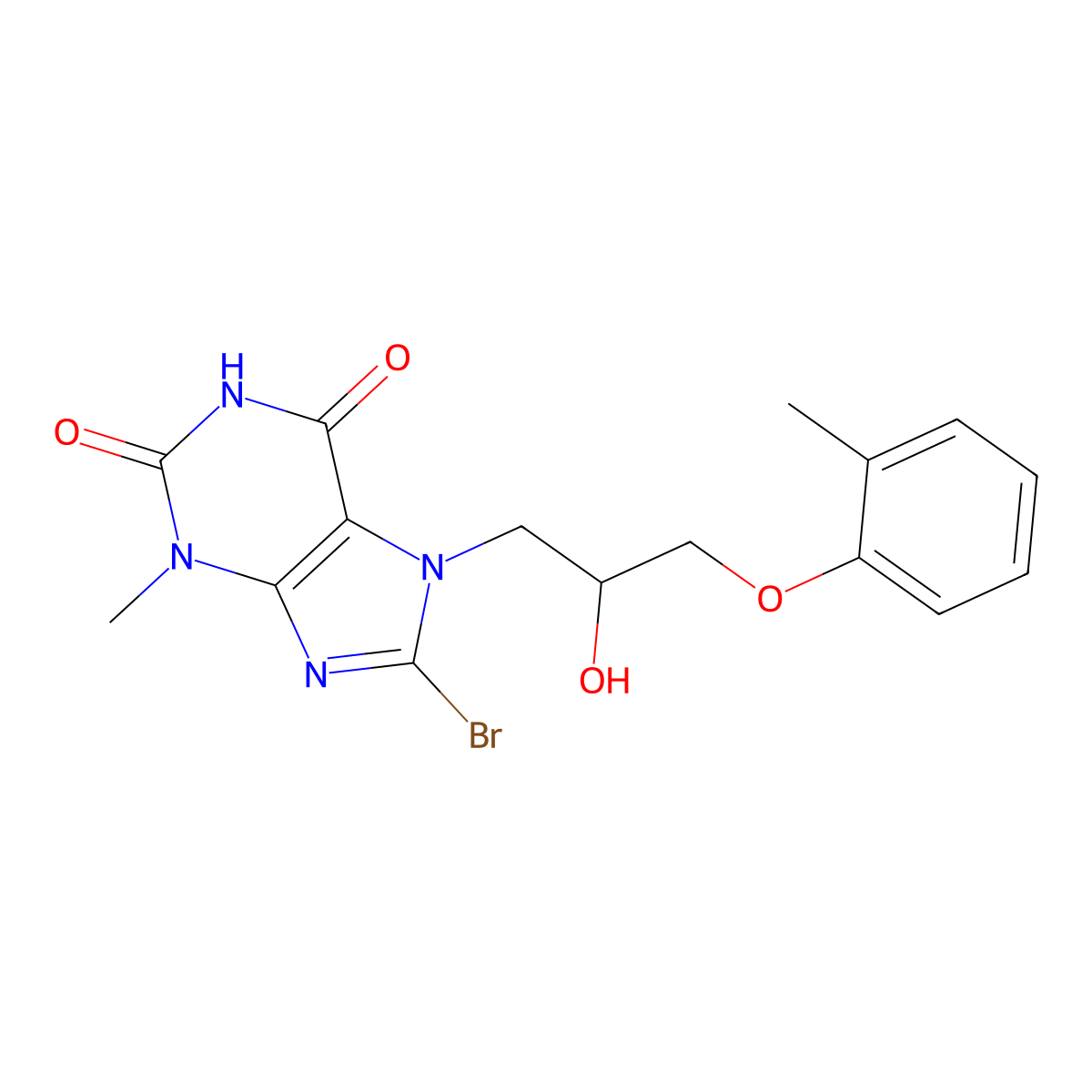 8-bromo-7-(2-hydroxy-3-(o-tolyloxy)propyl)-3-methyl-1H-purine-2,6(3H,7H)-dione molecular structure, CAS 303970-66-3