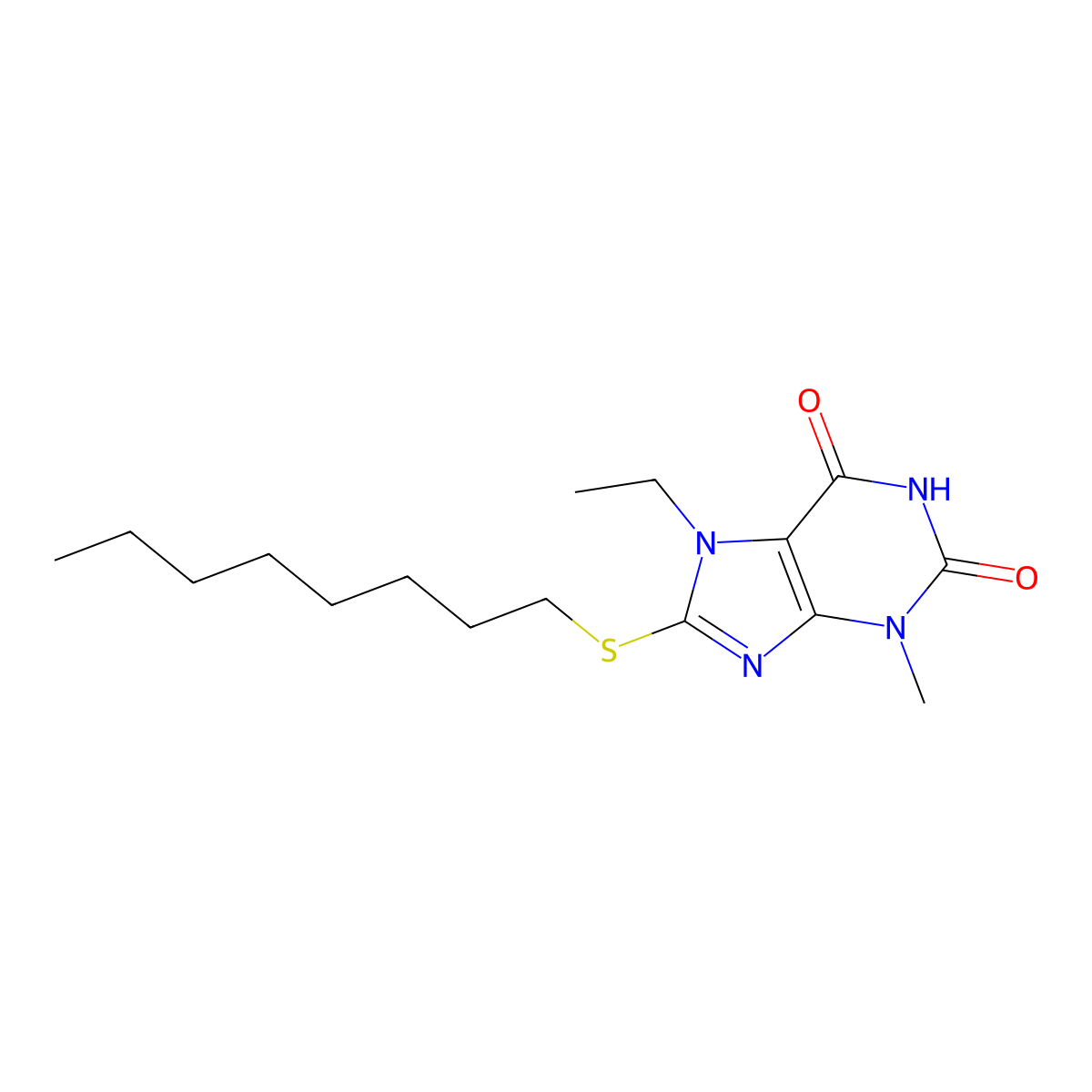 7-Ethyl-3-methyl-8-octylsulfanylpurine-2,6-dione molecular structure, CAS 303970-72-1